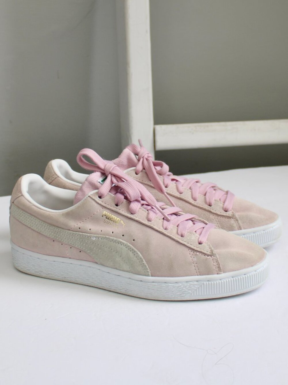 Puma Women's Suede Classic Embossed Sneakers Pink White Size 7